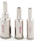 Professional Diamond Tipped Drill Bit And Hole Saw Set Built Tough For Masonry Stone Tile Granite Marble Glass 13 16 20mm bits with shanks.
