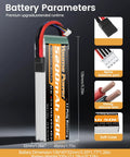 Extended-Run 3S LiPo Battery Pack 5200mAh 11.1V 50C Shorty With TR Plug Soft Case dimensions and features shown