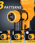 Detail of 350W Brushless Paint Sprayer Yielding Hella Smooth Finish And No Sweat Operation For DeWalt Batteries showing three spray pattern options.