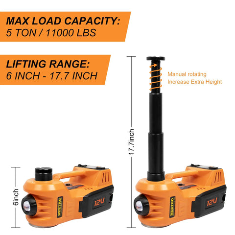 5 Ton 12V Electric Car Jack Kit With Portable Wrench And Tire Inflator Pump, LED Work Light And Warning Light, 4 In 1 Emergency Tire Change For SUV MPV Sedan, Garage Repair, Compact Yet Powerful