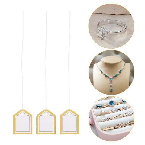 500 Pack Small Fan Shaped Price Tags With String For Clothing Jewelry Vendors Paper Tags With Writable Surface Great For Booths Crafting Stock Labels Gift Tags And Small Business Use For Your Shop, gold paper jewelry tags