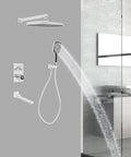 Shower System with Digital Display Thermostatic Faucet Set Copper ABS, featuring overhead and handheld shower head.