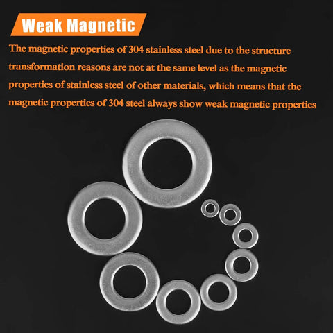 Top-down view of 50-piece M12 flat washers, 304 stainless steel, inner diameter 12mm, outer diameter 24mm, 2mm thick.