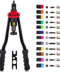 Long Reach Rivet Nut Tool With Tool Free Quick Change Head Handy Blind Riveter For M3 To M12 And 10-24 To 3/8-16 Includes 11 Mandrels And 110 Rivet Nuts Ergonomic 16 Inch Design For Auto Shop And DIY Projects