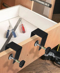 Two Pack Adjustable Steel C Clamps For Drawer Fixing And Cabinet Install on wooden drawer with tools