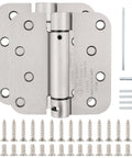 Beefy Self Closing Door Hinges Satin Nickel Finish 4x4 Inch Spring Loaded 8-Hole with screws and tools included