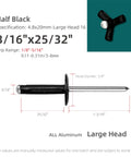 Tri-Fold Aluminum Blind Rivet Kit With 50 Pcs Tri Grip Bulb Style Pop Rivets for Automotive, 3/16 x 25/32 inch large head.