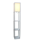 Sleek Gray Etagere Floor Lamp With Linen Shade And Built-In Shelves, Modern Storage Organizer Light for home decor.