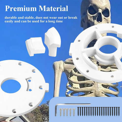 12 Foot Giant Skeleton Replacement Parts Kit with male and female plate sets, screws, and hex wrench shown with skeleton