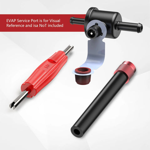 EVAP service port adapter kit with valve removal tool; red handle screwdriver, blue mounting bracket, black probe.