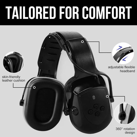 Bluetooth Hearing Protection Earmuffs With Rechargeable Battery NRR 25 Decibels Noise Canceling For Snow Blowing Mowing And Construction