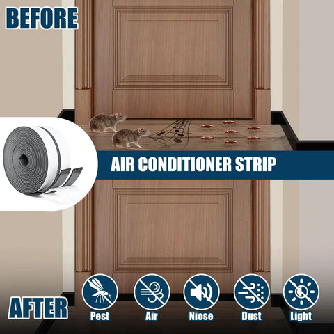 2 In X 1 8 Inch Thick Foam Weather Stripping Tape Single Sided Adhesive Seal shown with pests and air gaps for door sealing.