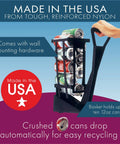 Wall Mounted Can Crusher For Soda And Aluminum 12 Oz Recycling with multiple crushed cans and one hand operation in use.