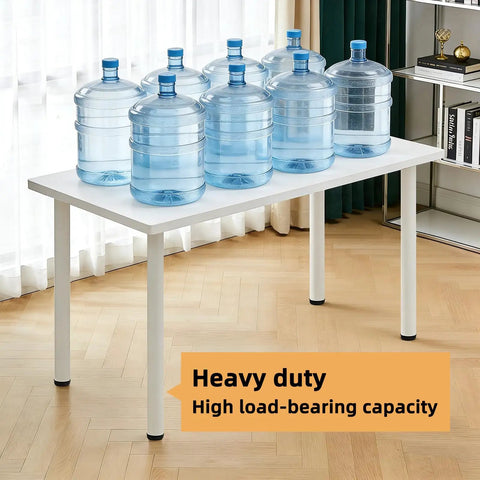 Beefy Adjustable Metal Desk Legs For DIY Office Desks Workbenches And Dining Tables With 1 Inch Leveling Feet 27.5 Inch High Set Of 4 White Finish For A Solid Wobble Free Workspace supporting water jugs