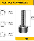 Top Shelf 304 Stainless Steel M4 Socket Head Cap Screws Heavy Duty 10mm Hex Drive Bolts with nuts and washers shown.