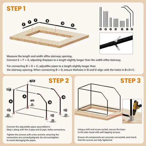 Step-by-step guide for Top Shelf Adjustable Loft Handrail and Attic Ladder Safety Railing installation using durable materials.