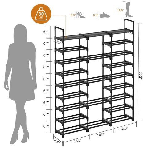 Diagram of 9 Tier Large Shoe Rack Organizer For Closet Holds 50 To 55 Pairs A Beast Of A Space Saver Sturdy Stackable Shoe Tower
