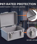 Rugged IP67 Outdoor Electrical Junction Box ABS Weatherproof Enclosure with sealed gasket and secure latches for outdoor use.
