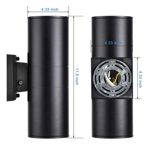 Dimensions of Dusk To Dawn Outdoor Wall Light With Up And Down Lighting, LED A19 Bulbs Included, Matte Black Sconce