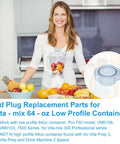 Woman holding 64 oz blender with Lid Plug Replacement For Low Profile 64 Oz Blender Container Fits Pro750 Pro300 Drink Machine And 7500 Series Easy Remove Clear Plug Lets You Add Ingredients Mid Blend Durable Fit And Quick Clean.