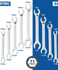 11 Piece Flare Nut Wrench Set Pro Grade Heavy Duty SAE And Metric Fits Quarter To Seven Eighths Inch And 9 To 21 mm CRV Steel