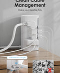 Must Have Boss Level Compact Power Tower Surge Protector with cables plugged in, demonstrating clean cable management.