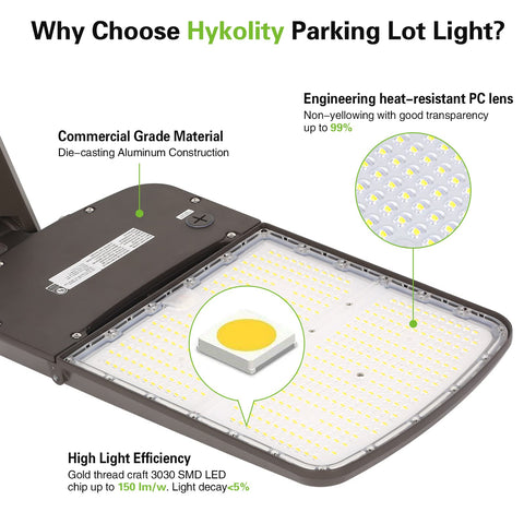 Close-up of Switchable 240W 300W LED Parking Lot Light With Photocell Sensor showing PC lens and aluminum construction.