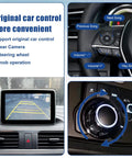 Mazda CarPlay And Android Auto Retrofit Kit Slick Plug And Play Upgrade For MZD Connect System showing steering wheel control and knob interface