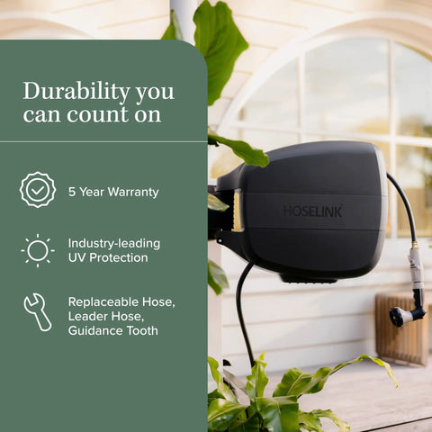 Evolve Charcoal 100ft Retractable Garden Hose Reel With Auto Rewind Wall Mounted 180 Degree Swivel Heavy Duty Build in garden