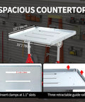 Heavy Duty Welding Table With 400 Lb Capacity, Folding Workbench 31x23 In top view showing slots and guide rails