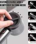 Adjustable dial on All In One High Pressure Shower System with 4 spray handheld head for different bathing modes.