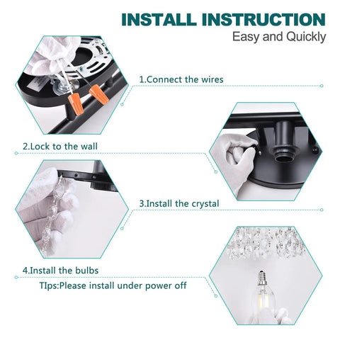 Installation steps for Gold Crystal 3 Light Vanity Light Over Mirror, Modern Bathroom Fixture with durable metal
