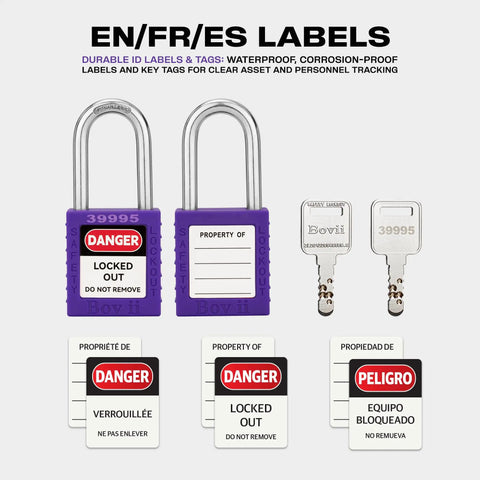 Lockout Tagout Locks Set With Two Purple Keyed Different Safety Padlocks Heavy Duty OSHA Compliant Brass Cylinders Two Keys Per Lock