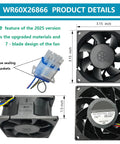 Upgraded 2025 Evaporator Fan Motor WR60X26866 Compatible With Refrigerators - 7 Blade OEM Replacement, top and side view