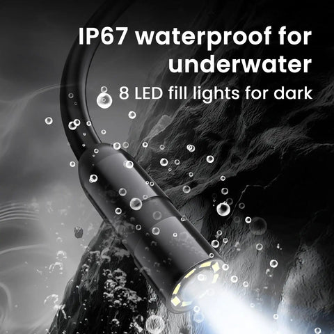 Rugged 1080P Endoscope Camera With 4.3 Inch LCD IP67 Waterproof Sewer Inspection 7.9mm Lens 8 LED Lights and 16.5ft Semi-Rigid Probe for Clear Real-Time Views in Tight Hard-To-Reach Spaces, black probe
