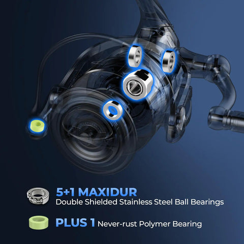 Diagram of Rekon Spinning Fishing Reel Combo showing bearings and components in detail