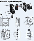 Installation diagram of Ultra Lightweight Hgt Extruder With Nema14 36mm High Torque Stepper Motor and dimensions.