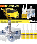 Fast Windshield Chip And Crack Repair Kit Four Pack For Cars With No Mixing Needed Quick Fix In Twenty To Thirty Minutes Save Your Bucks And Restore Near New Clarity displayed with components and packaging
