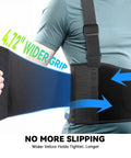Adjustable Lower Back Support Belt Built For Tough Work All Day Pain Relief For Sciatica And Herniated Discs Men And Women, Heavy Lifting Back Brace For Warehouse Construction And Moving Jobs; wider Velcro grip shown on model.