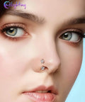 Flower Push Pin 20G Horseshoe Nose Ring Hoop All In One Piercing Set With Taper Ball Grabber Tool 316L Surgical Steel CZ Clear on model