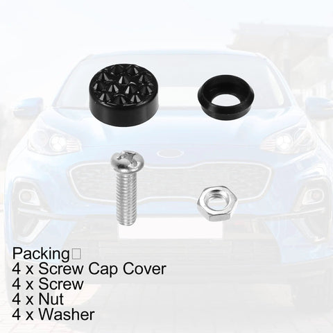 Bling License Plate Fasteners Kit With Rhinestone Caps And Screws, Black Bolt Covers, Universal Fit For Cars, Trucks