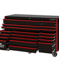 Heavy Duty 19 Drawer Tool Roller Cabinet With Full Extension Ball Slides 12 Gauge Steel Frame Black And Red Finish, side view