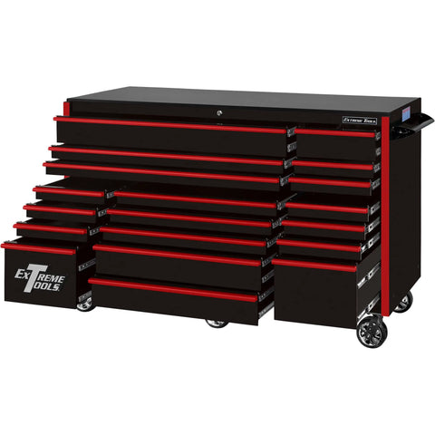Heavy Duty 19 Drawer Tool Roller Cabinet With Full Extension Ball Slides 12 Gauge Steel Frame Black And Red Finish, side view