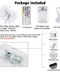 Battery Operated String Lights With 24 Color Changing Modes, 15Ft Long, package contents including 30 LED lights, remote, battery case, and USB cable.