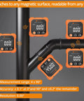 Top Shelf Four Side Magnetic Digital Angle Finder With Dual Laser Level For Tiling Layouts Picture Hanging And Quick Installations That Give Badass Accuracy Without Any Hassle Or Fuss attached to black metal pipe.