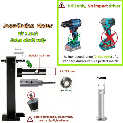 Rock Solid One Inch Drive Trailer Jack Drill Adapter For Up To Twelve Thousand Pound Rigs Works With Standard Cordless Or Gas Drills Up To Five Hundred RPM Easy Install For Big Rig Owners And Weekend Warriors installation notes and compatibility details.