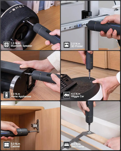Professional Cordless Electric Screwdriver Kit Packing Serious Torque Punch And Precision Controls for various tasks like appliances and furniture.