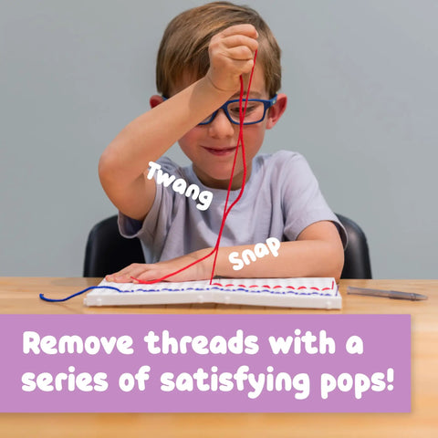 Child using Calm Down Threading Boards Set Of 2 For Sensory Play And Focus, Autism And ADHD Therapy Toy With 2 Pens And 8 Laces