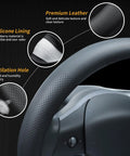 Premium Nappa Leather Steering Wheel Cover For Tesla Model 3 And Y 2016 Through 2026 showing silicone lining and ventilation hole.