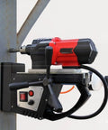 Professional Mag Drill With Stepless Speed Control For Steel Structures mounted on a steel beam, showing drill in action.